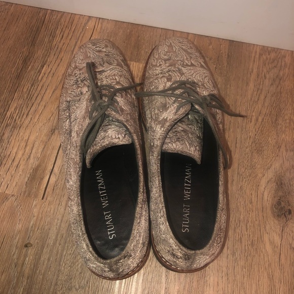 STUART Weitzman Velvet Paisley Sneakers Reflective Green Olive Colour Sz 8.5 M - Picture 5 of 8